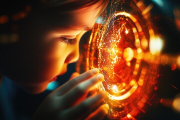 A young boy investigates a mysterious glowing object