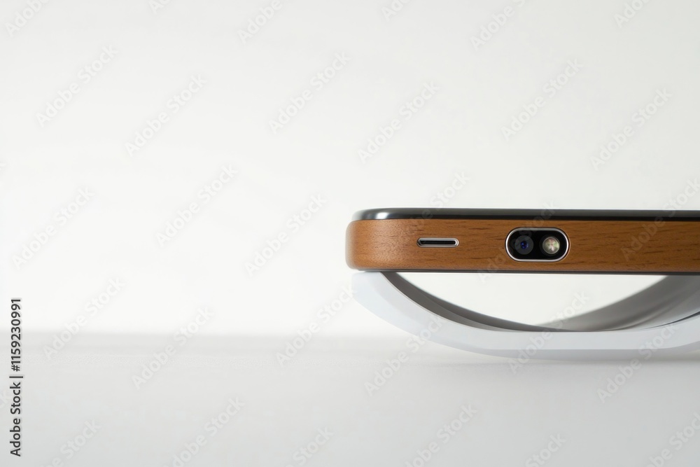 Poster a close-up view of a cell phone sitting on a table, perfect for highlighting technology or modern li
