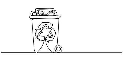 Recycling Bin Line Icon with Editable Stroke, Continuous one line drawing recycle bin and waste concept. Doodle vector illustration, Continuous single line sketch drawing of recycle bin dustbin. 