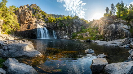 Fototapeta premium Adventure travel to the Yosemite Valley in California, United States, North America with granite cliffs and cascading waterfalls