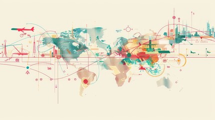 A global perspective of transportation network, showcasing connections across continents,