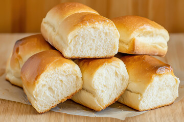 Fototapeta premium Freshly baked golden brown bread rolls symbolizing home for affordable food concept