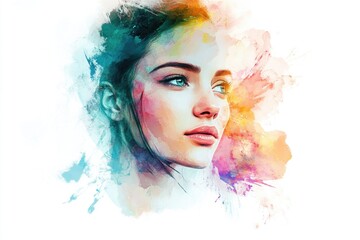 A beautiful woman's face painted with watercolors, suitable for artistic or personal use