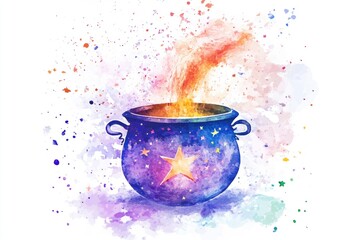 A beautiful watercolor depiction of a ceramic pot featuring a shining star, perfect for decorative or inspirational purposes