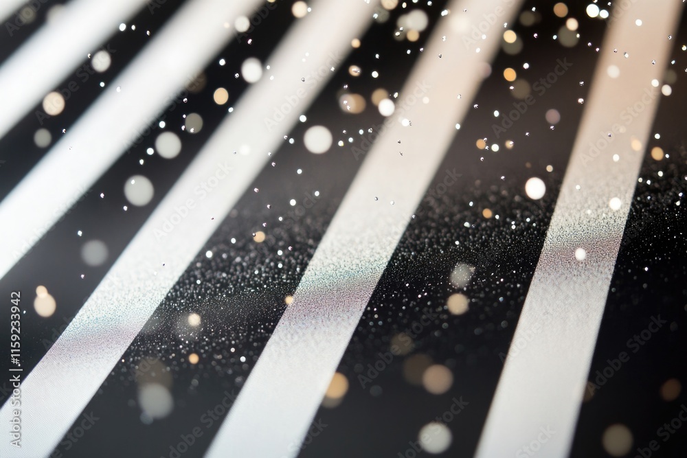 Poster A simple yet elegant striped pattern with white and gold sparkles on a black and white background