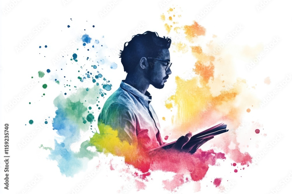 Poster a person holding a tablet in their hands, possibly browsing or working on the device