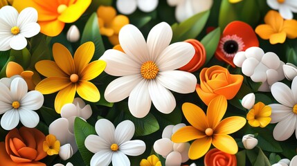 Fototapeta premium Colorful Floral Arrangement With Diverse Flowers and Lush Greenery Background