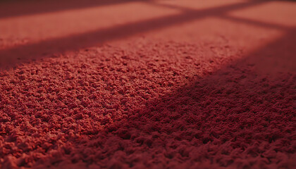 a red carpet casts a shadow on the floor