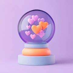 valentine intimacy spark concept. A colorful heart-filled snow globe on a pastel background radiating love and joy.