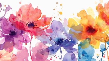 Vibrant Watercolor Flowers Pattern on Bright Background
