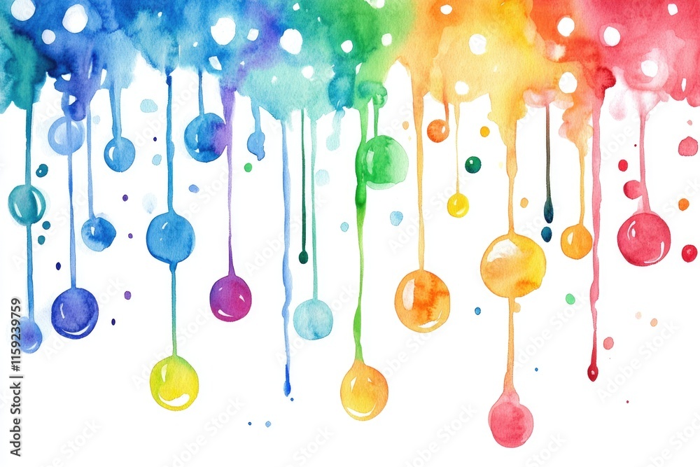 Aufkleber a whimsical watercolor illustration of a colorful rainbow formed by soap bubbles floating in the air