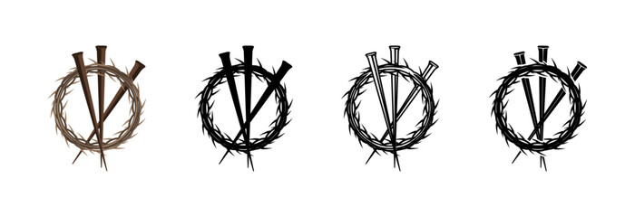 Icon of the Crown of Thorns with the nails with which Jesus Christ was nailed to Christ.