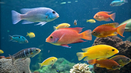 Naklejka premium Fishes are a diverse group of aquatic vertebrates that play a crucial role in the ecosystem. They are characterized by several distinctive features, including gills, fins, and a streamlined body 