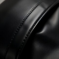 Black Leather Texture, Close Up Stitch Detail, Minimalist Dark Mode,