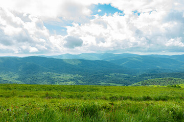 Bieszczady góra góry połoniny las drzewa dolina niebo chmury wiosna lato