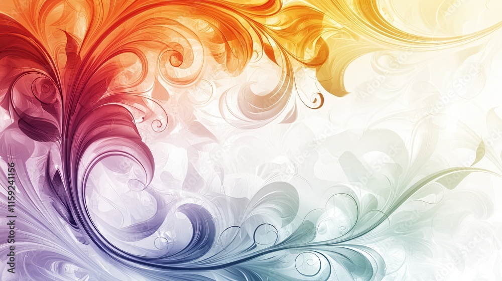 Poster colorful swirling floral design with abstract curves and elegant patterns