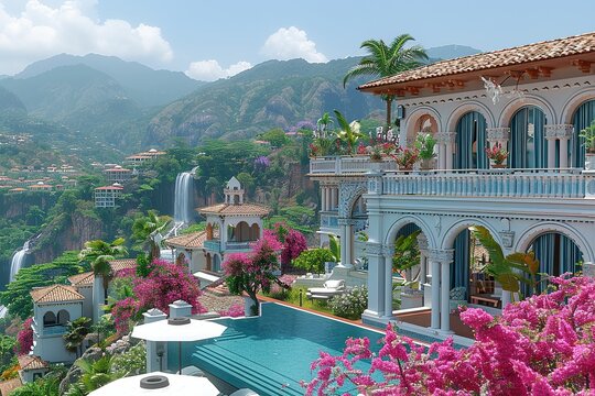 3d digital scene of house like bunglow on the top of mountain UHD wallpaper
