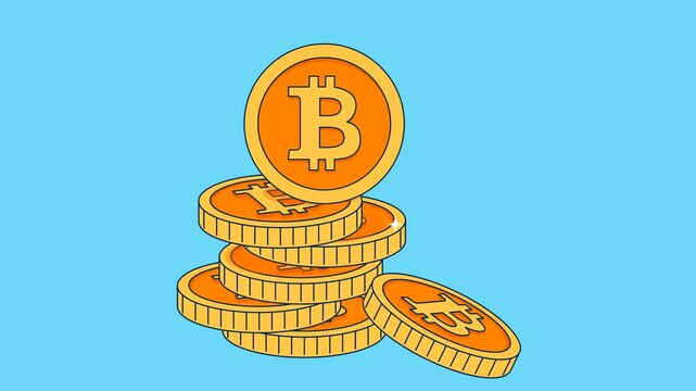 animation of golden coins with bitcoin sign in fla