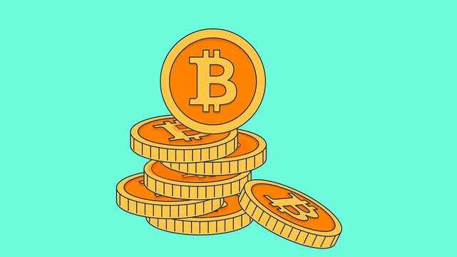 animation of golden coins with bitcoin sign in fla