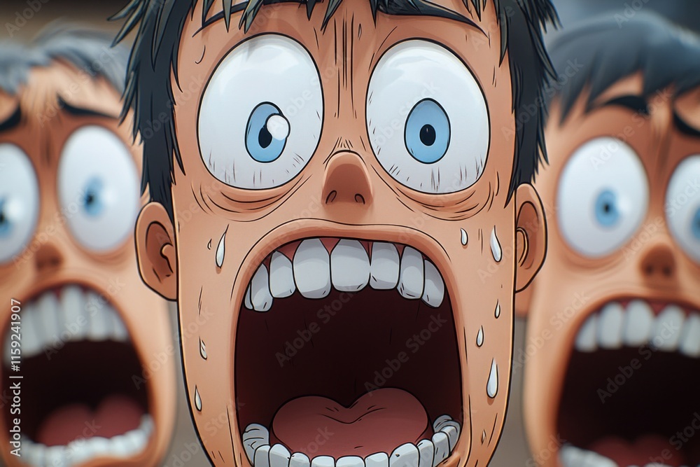 Poster Close-up view of a cartoon character's face with multiple eyes, suitable for use in illustrations or designs where a unique facial feature is needed