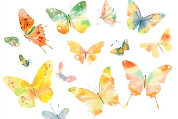Obraz premium A collection of colorful butterflies on a clean white background, perfect for illustrations and designs