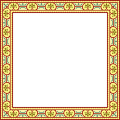 Vector square colored border, frame, Pompeii. Rectangle Neopolitan ornament. Art of Ancient Rome. Template for stained glass