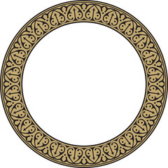 Vector gold and black Arabic national round ornament.  Ethnic circle, frame, ring of eastern peoples. Persian painting