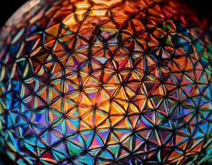 Closeup macro photograph of patterns in a handblown colored glass showing textures and patterns