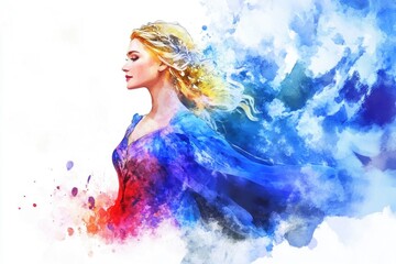 A woman wearing a blue dress, possibly for an occasion or celebration