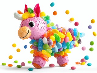 Obraz premium Colorful Pinata Unicorn Decoration with Candy and Festive Vibes for Celebrations