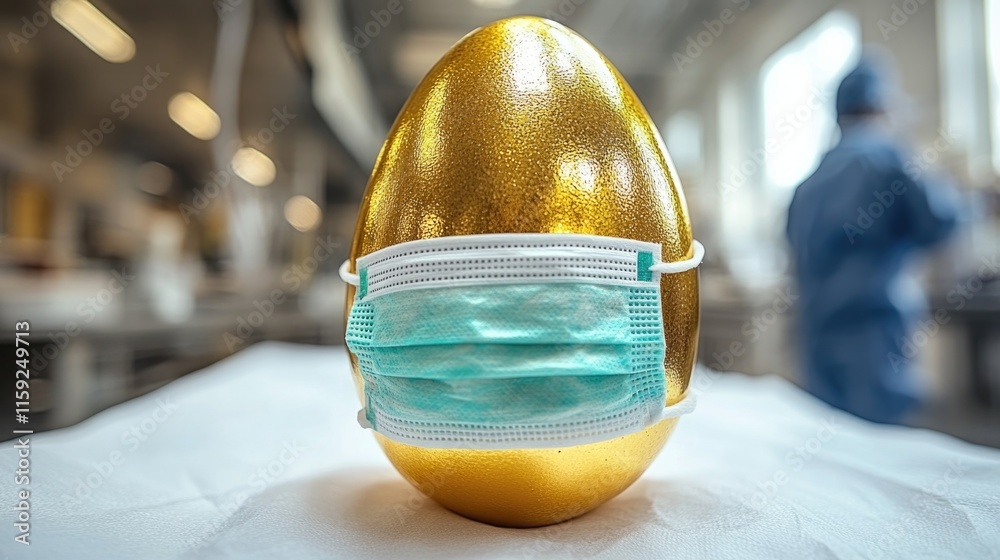 Poster A unique golden egg with a face mask, ideal for use in futuristic or sci-fi concepts