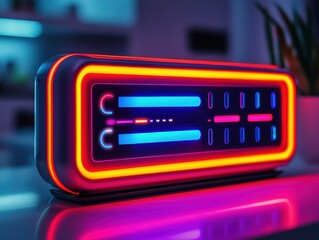Obraz premium Futuristic Smart Home Audio Device with Glowing LED Lights and Sleek Design for Modern Interior Spaces