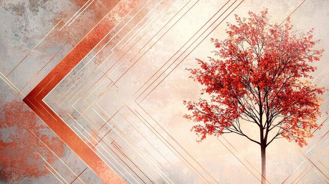 Maple tree abstract background concept. A vibrant red tree against a textured abstract background, perfect for modern decor.