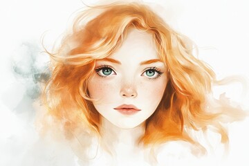 A portrait of a woman with vibrant red hair, looking directly at the camera