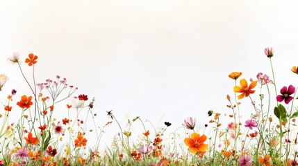 Fototapeta premium Vibrant Floral Background with Colorful Wildflowers and Soft Light Environment