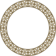 Vector round gold and black ancient Russian ornament. Slavic border, frame. Circle, ring. Painting of the royal chambers