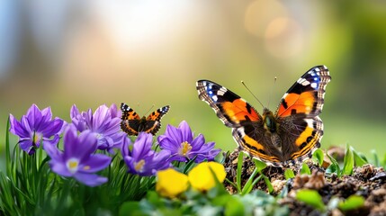 Colorful Butterflies on Vibrant Flowers in a Beautiful Natural Setting