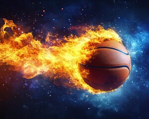 Fototapeta premium A fiery basketball flying through space with cinematic lighting, Background, and Wallpaper AI generated image