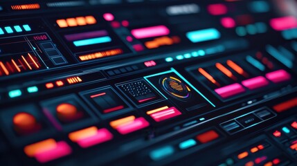 Obraz premium Futuristic Holographic Interface with Interactive Controls and Neon Accents for Advanced Technology Applications and Digital Design Concepts