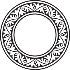 Vector black monochrome stencil round classic byzantine ornament. Circle, ring, border, Ancient Greece, Eastern Roman Empire frame. Decoration of the Russian Orthodox Church