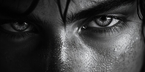 Fototapeta premium A person's face with water droplets or tears, suitable for various uses including medical or emotional contexts