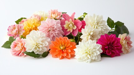 Obraz premium Beautiful Arrangement of Colorful Dahlia Flowers on a White Background