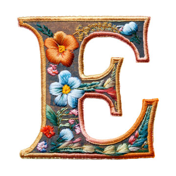 アルファベットの「E」の文字の刺繍（Embroidered alphabet letter "E"）
