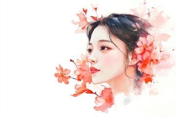 Fototapeta premium A portrait of a woman wearing a floral hairstyle