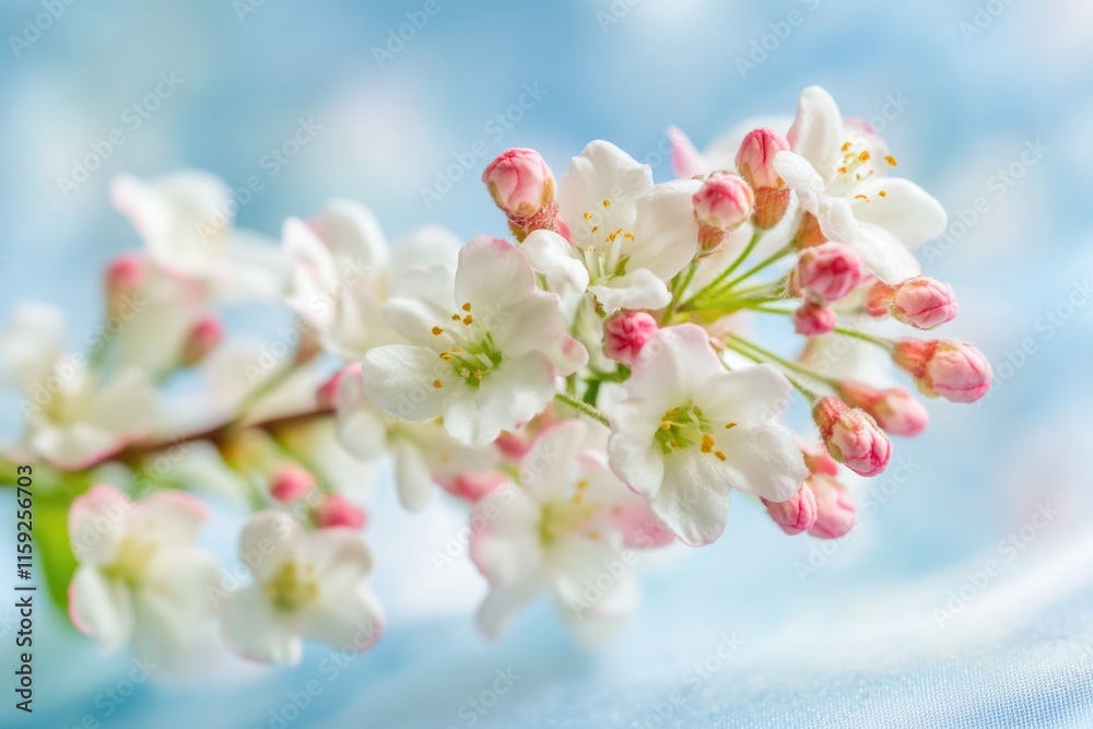 Poster a close-up view of a flower blooming on a tree branch, highlighting the delicate petals and vibrant 