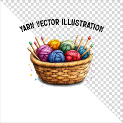A clipart of knitting needles and yarn with basket. Skein of yarn with knitting needles