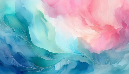 An abstract watercolor background featuring soft, blended hues of blue, teal, and pink