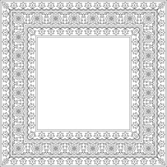 Vector black contour square Turkish national ornament. Ottoman border, frame. Ethnic floral rectangle, Seljuk Turks pattern. Decoration of the Sultan's palaces