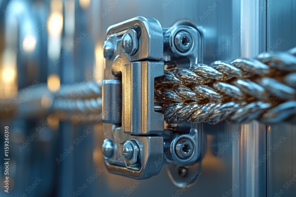 Poster a close-up shot of a metal door with a rope attached, great for use in scenes where locking or unloc