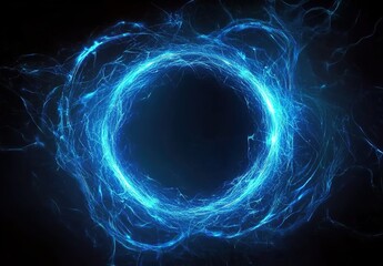 An abstract blue glowing ring frame on a black background